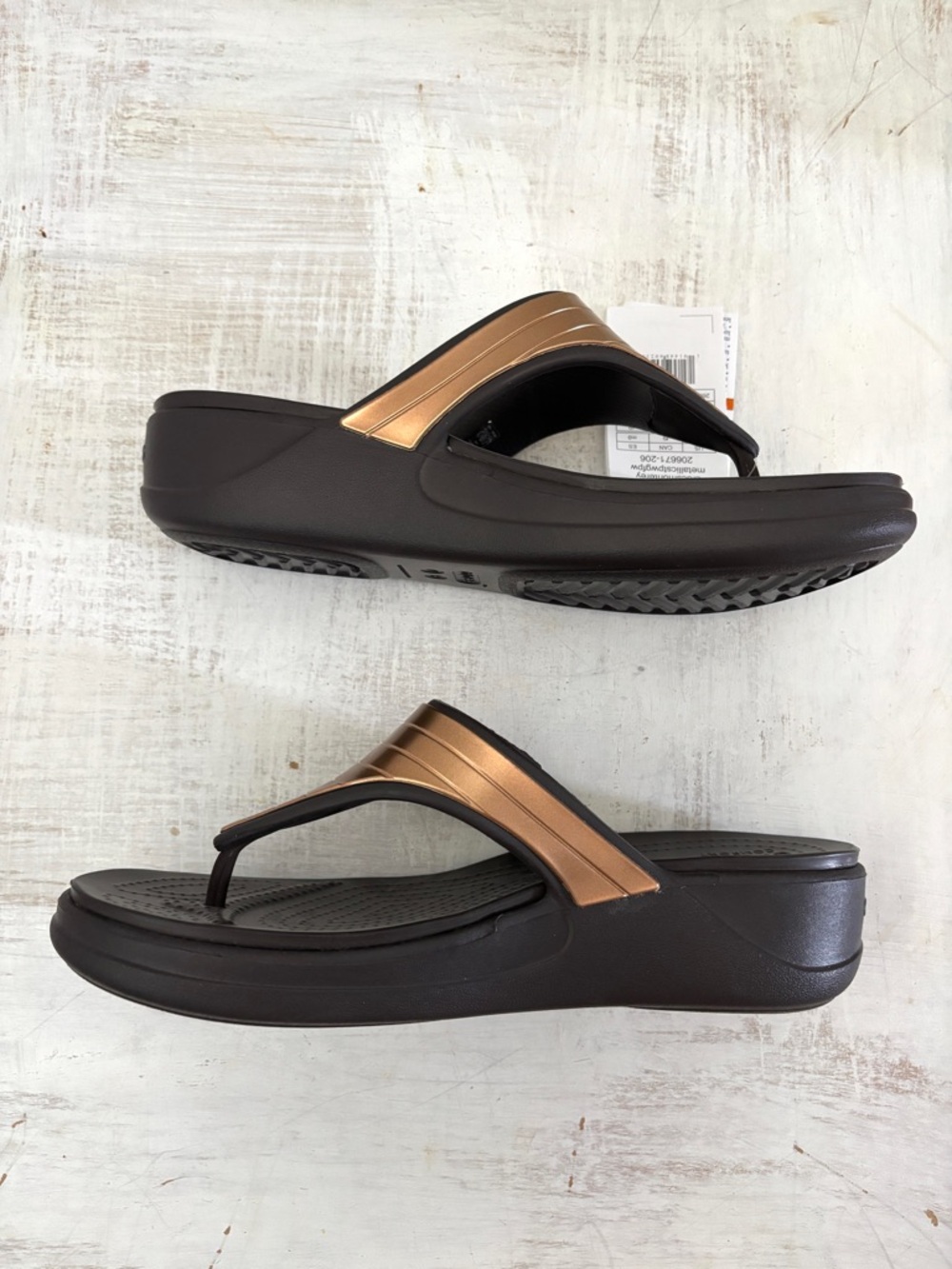 NWT Crocs Monterey Diamante Wedge Brown Metallic Flip Flops Sandals 9 - Picture 6 of 11